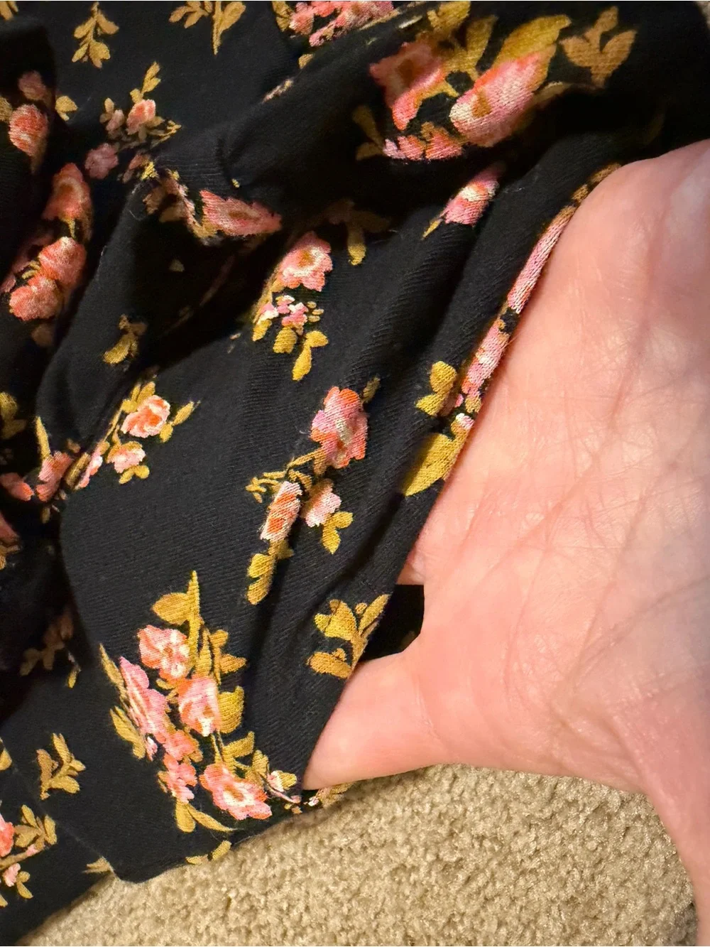 Old Navy Black Floral Short Sleeve Dress with Pink and Yellow Flowers